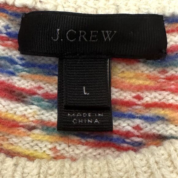 J.Crew 100% Wool Fair Isle Crewneck Sweater Cream Multicolor Nordic Knit L - Picture 3 of 11